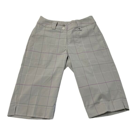 Nike Women Golf Dri-Fit under knee Pants Sz 4 Gray Plaid flat front - Picture 1 of 9